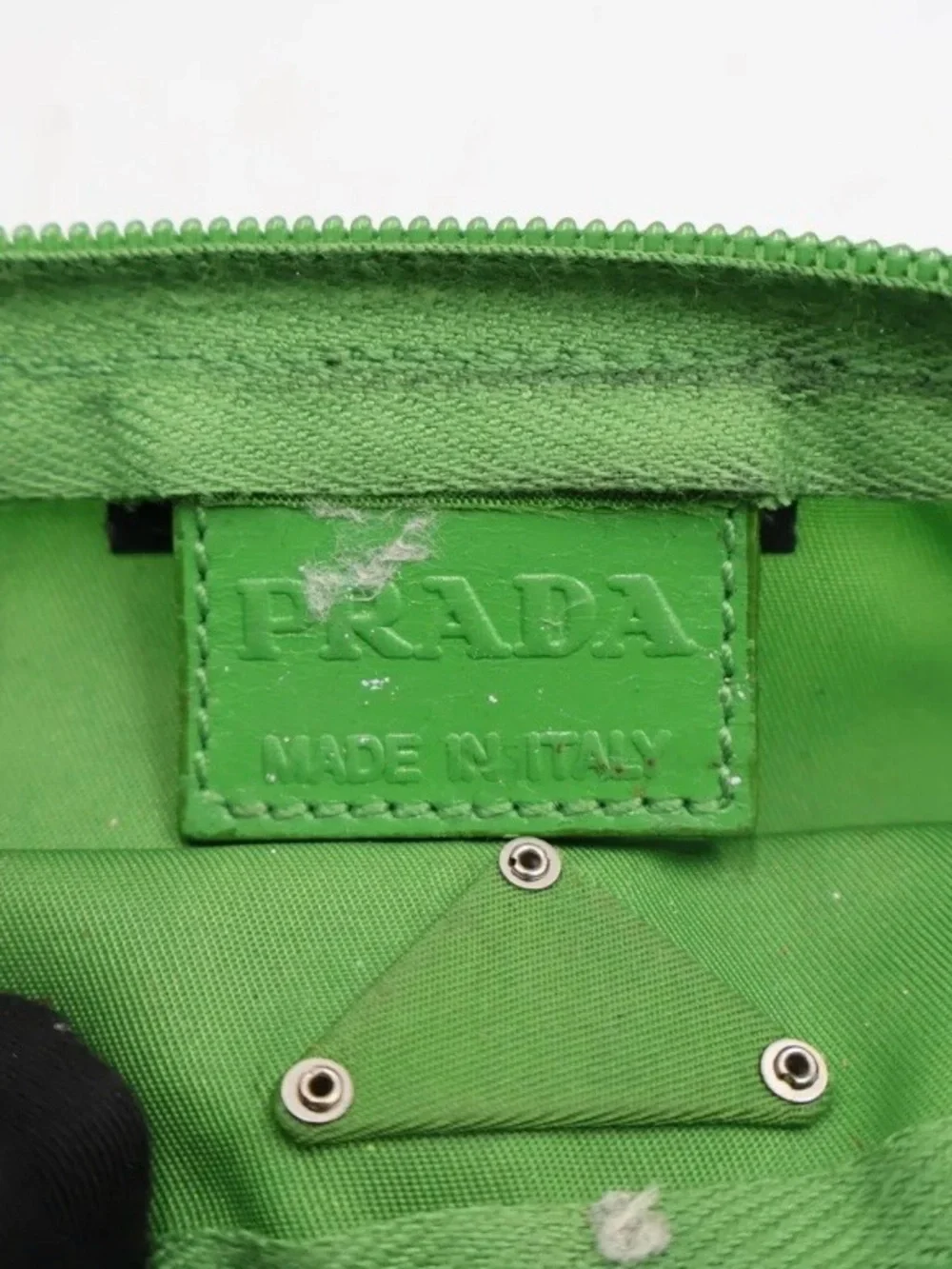 Prada Green Nylon Cosmetic Pouch with Silver Triangle Logo